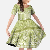 Hawaiian Hibiscus Honu Family Matching Off Shoulder Short Dress and Hawaiian Shirt Sage Green Mele Kalikimaka Palaka Spirit - Polynesian Pride