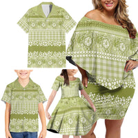 Hawaiian Hibiscus Honu Family Matching Off Shoulder Short Dress and Hawaiian Shirt Sage Green Mele Kalikimaka Palaka Spirit - Polynesian Pride