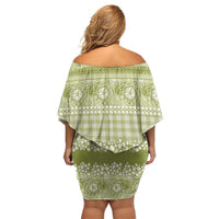 Hawaiian Hibiscus Honu Family Matching Off Shoulder Short Dress and Hawaiian Shirt Sage Green Mele Kalikimaka Palaka Spirit - Polynesian Pride