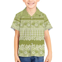 Hawaiian Hibiscus Honu Family Matching Off Shoulder Short Dress and Hawaiian Shirt Sage Green Mele Kalikimaka Palaka Spirit - Polynesian Pride