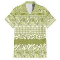 Hawaiian Hibiscus Honu Family Matching Short Sleeve Bodycon Dress and Hawaiian Shirt Sage Green Mele Kalikimaka Palaka Spirit - Polynesian Pride