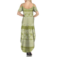 Hawaiian Hibiscus Honu Family Matching Summer Maxi Dress and Hawaiian Shirt Sage Green Mele Kalikimaka Palaka Spirit - Polynesian Pride