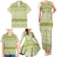 Hawaiian Hibiscus Honu Family Matching Tank Maxi Dress and Hawaiian Shirt Sage Green Mele Kalikimaka Palaka Spirit - Polynesian Pride