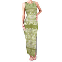 Hawaiian Hibiscus Honu Family Matching Tank Maxi Dress and Hawaiian Shirt Sage Green Mele Kalikimaka Palaka Spirit - Polynesian Pride