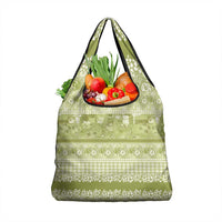 Hawaiian Hibiscus Honu Grocery Bag Sage Green Mele Kalikimaka Palaka Spirit - Polynesian Pride