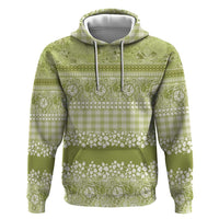Hawaiian Hibiscus Honu Hoodie Sage Green Mele Kalikimaka Palaka Spirit - Polynesian Pride