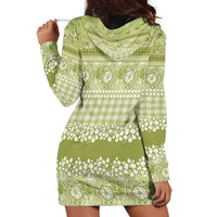 Hawaiian Hibiscus Honu Hoodie Dress Sage Green Mele Kalikimaka Palaka Spirit - Polynesian Pride