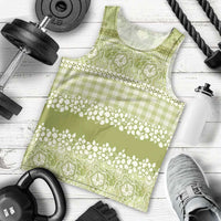 Hawaiian Hibiscus Honu Men Tank Top Sage Green Mele Kalikimaka Palaka Spirit - Polynesian Pride