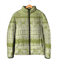 Hawaiian Hibiscus Honu Padded Jacket Sage Green Mele Kalikimaka Palaka Spirit - Polynesian Pride
