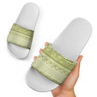 Hawaiian Hibiscus Honu Slide Sandals Sage Green Mele Kalikimaka Palaka Spirit - Polynesian Pride