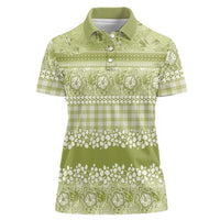 Hawaiian Hibiscus Honu Women Polo Shirt Sage Green Mele Kalikimaka Palaka Spirit - Polynesian Pride