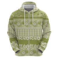 Hawaiian Hibiscus Honu Zip Hoodie Sage Green Mele Kalikimaka Palaka Spirit - Polynesian Pride