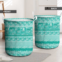 Hawaiian Hibiscus Honu Laundry Basket Turquoise Mele Kalikimaka Palaka Spirit - Polynesian Pride