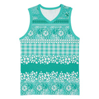 Hawaiian Hibiscus Honu Basketball Jersey Turquoise Mele Kalikimaka Palaka Spirit - Polynesian Pride