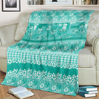 Hawaiian Hibiscus Honu Blanket Turquoise Mele Kalikimaka Palaka Spirit - Polynesian Pride