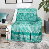 Hawaiian Hibiscus Honu Blanket Turquoise Mele Kalikimaka Palaka Spirit - Polynesian Pride