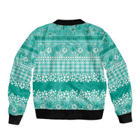 Hawaiian Hibiscus Honu Bomber Jacket Turquoise Mele Kalikimaka Palaka Spirit - Polynesian Pride