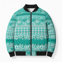 Hawaiian Hibiscus Honu Bomber Puffer Jacket Turquoise Mele Kalikimaka Palaka Spirit - Polynesian Pride