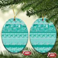 Hawaiian Hibiscus Honu Ceramic Ornament Turquoise Mele Kalikimaka Palaka Spirit - Polynesian Pride