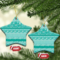 Hawaiian Hibiscus Honu Ceramic Ornament Turquoise Mele Kalikimaka Palaka Spirit - Polynesian Pride