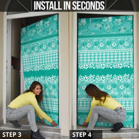 Hawaiian Hibiscus Honu Door Cover Turquoise Mele Kalikimaka Palaka Spirit - Polynesian Pride