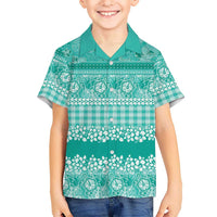 Hawaiian Hibiscus Honu Family Matching Long Sleeve Bodycon Dress and Hawaiian Shirt Turquoise Mele Kalikimaka Palaka Spirit - Polynesian Pride