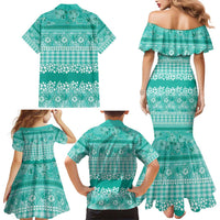 Hawaiian Hibiscus Honu Family Matching Mermaid Dress and Hawaiian Shirt Turquoise Mele Kalikimaka Palaka Spirit - Polynesian Pride