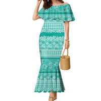 Hawaiian Hibiscus Honu Family Matching Mermaid Dress and Hawaiian Shirt Turquoise Mele Kalikimaka Palaka Spirit - Polynesian Pride