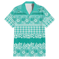 Hawaiian Hibiscus Honu Family Matching Off Shoulder Maxi Dress and Hawaiian Shirt Turquoise Mele Kalikimaka Palaka Spirit - Polynesian Pride
