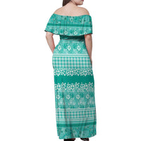 Hawaiian Hibiscus Honu Family Matching Off Shoulder Maxi Dress and Hawaiian Shirt Turquoise Mele Kalikimaka Palaka Spirit - Polynesian Pride