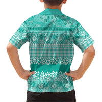 Hawaiian Hibiscus Honu Family Matching Off Shoulder Short Dress and Hawaiian Shirt Turquoise Mele Kalikimaka Palaka Spirit - Polynesian Pride