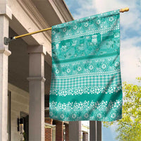 Hawaiian Hibiscus Honu Garden Flag Turquoise Mele Kalikimaka Palaka Spirit - Polynesian Pride