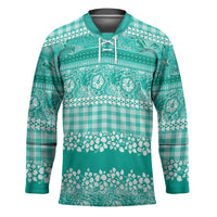 Hawaiian Hibiscus Honu Hockey Jersey Turquoise Mele Kalikimaka Palaka Spirit LT9 Unisex Turquoise - Polynesian Pride