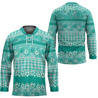 Hawaiian Hibiscus Honu Hockey Jersey Turquoise Mele Kalikimaka Palaka Spirit LT9 - Polynesian Pride