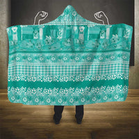 Hawaiian Hibiscus Honu Hooded Blanket Turquoise Mele Kalikimaka Palaka Spirit - Polynesian Pride