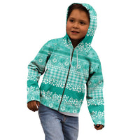Hawaiian Hibiscus Honu Kid Hoodie Turquoise Mele Kalikimaka Palaka Spirit - Polynesian Pride