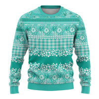 Hawaiian Hibiscus Honu Ugly Christmas Sweater Turquoise Mele Kalikimaka Palaka Spirit - Polynesian Pride