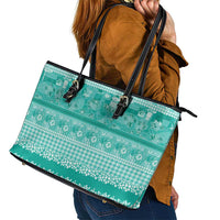 Hawaiian Hibiscus Honu Leather Tote Bag Turquoise Mele Kalikimaka Palaka Spirit - Polynesian Pride