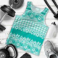 Hawaiian Hibiscus Honu Men Tank Top Turquoise Mele Kalikimaka Palaka Spirit - Polynesian Pride
