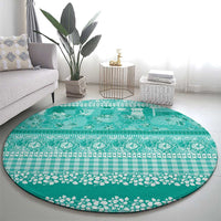 Hawaiian Hibiscus Honu Round Carpet Turquoise Mele Kalikimaka Palaka Spirit - Polynesian Pride