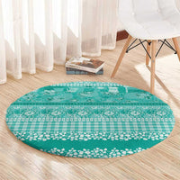 Hawaiian Hibiscus Honu Round Carpet Turquoise Mele Kalikimaka Palaka Spirit - Polynesian Pride