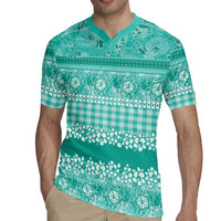 Hawaiian Hibiscus Honu Rugby Jersey Turquoise Mele Kalikimaka Palaka Spirit LT9 - Polynesian Pride