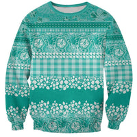 Hawaiian Hibiscus Honu Sweatshirt Turquoise Mele Kalikimaka Palaka Spirit - Polynesian Pride