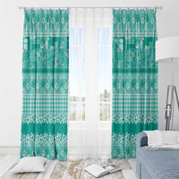 Hawaiian Hibiscus Honu Window Curtain Turquoise Mele Kalikimaka Palaka Spirit - Polynesian Pride