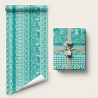 Hawaiian Hibiscus Honu Wrapping Paper Turquoise Mele Kalikimaka Palaka Spirit - Polynesian Pride