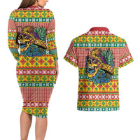 Hawaiian Pineapples Skull Couples Matching Long Sleeve Bodycon Dress and Hawaiian Shirt Mele Kalikimaka Palaka Quilt Pattern - Polynesian Pride