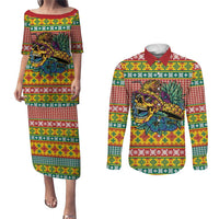 Hawaiian Pineapples Skull Couples Matching Puletasi and Long Sleeve Button Shirt Mele Kalikimaka Palaka Quilt Pattern LT9 Yellow - Polynesian Pride