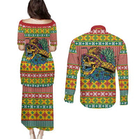 Hawaiian Pineapples Skull Couples Matching Puletasi and Long Sleeve Button Shirt Mele Kalikimaka Palaka Quilt Pattern LT9 - Polynesian Pride