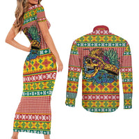 Hawaiian Pineapples Skull Couples Matching Short Sleeve Bodycon Dress and Long Sleeve Button Shirt Mele Kalikimaka Palaka Quilt Pattern - Polynesian Pride