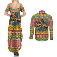Hawaiian Pineapples Skull Couples Matching Summer Maxi Dress and Long Sleeve Button Shirt Mele Kalikimaka Palaka Quilt Pattern LT9 - Polynesian Pride